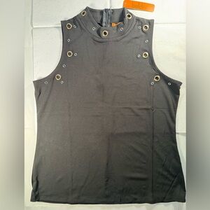 Belldini Black Sleeveless Tank with Gold Grommet Accents